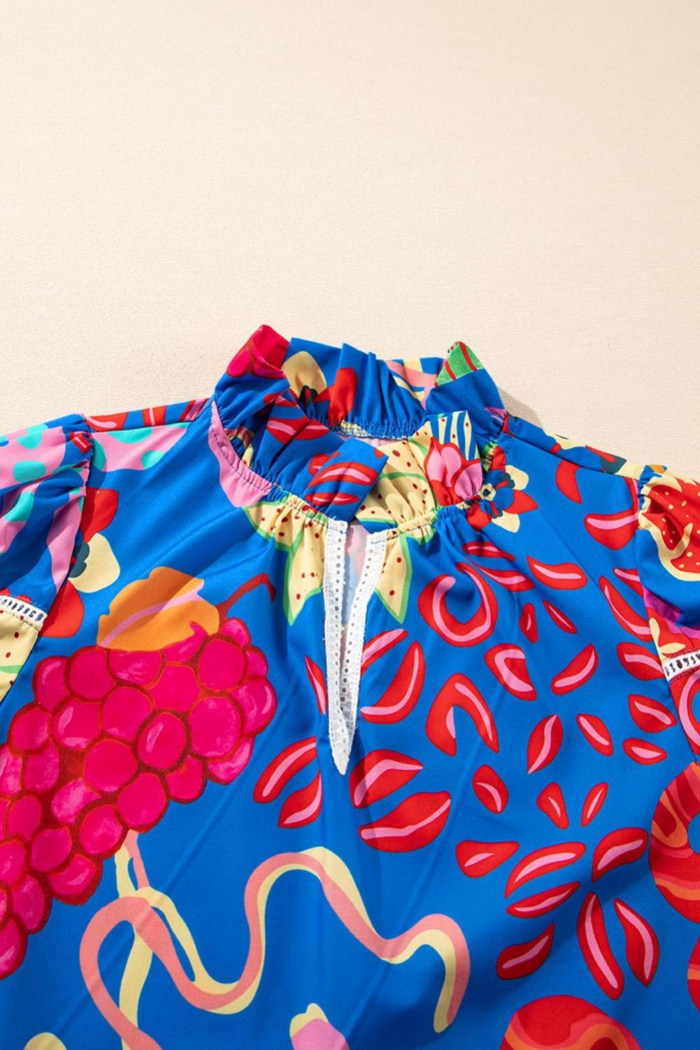 Blouses | Women Blue Frill V-Neck Abstract Print Blouse